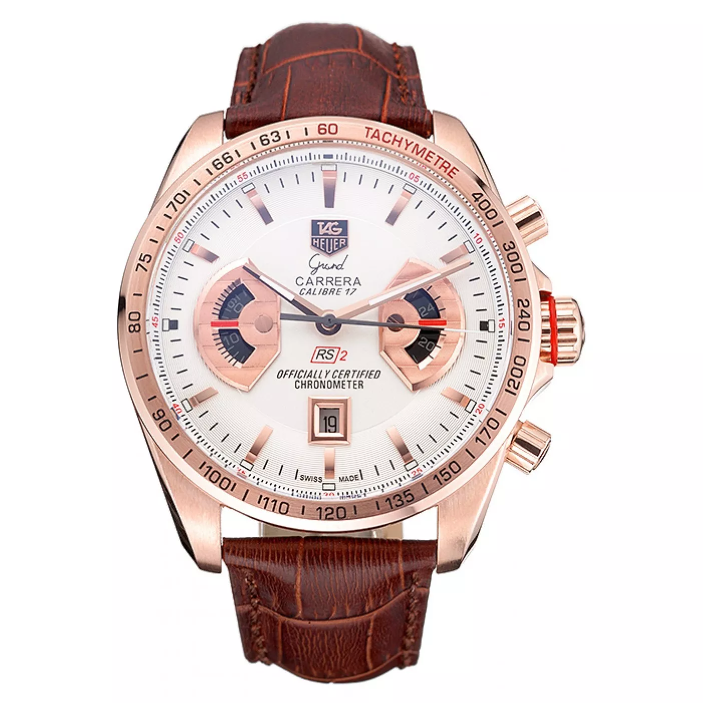 Tag Heuer Carrera Rose Gold Case White Dial Brown Leather Strap 98245 0112