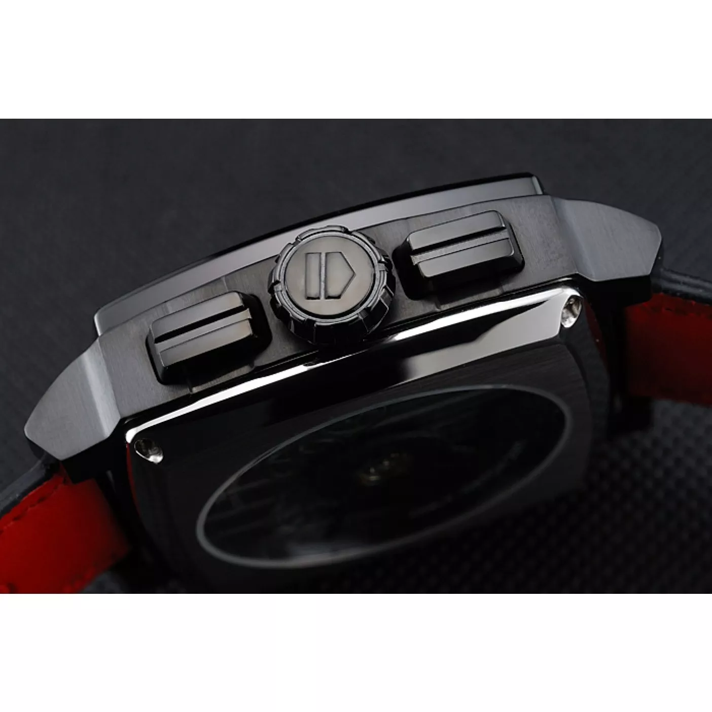 Affordable Tag Heuer Monaco Black-Red Perforated Leather Strap Black Dial 80309 0112