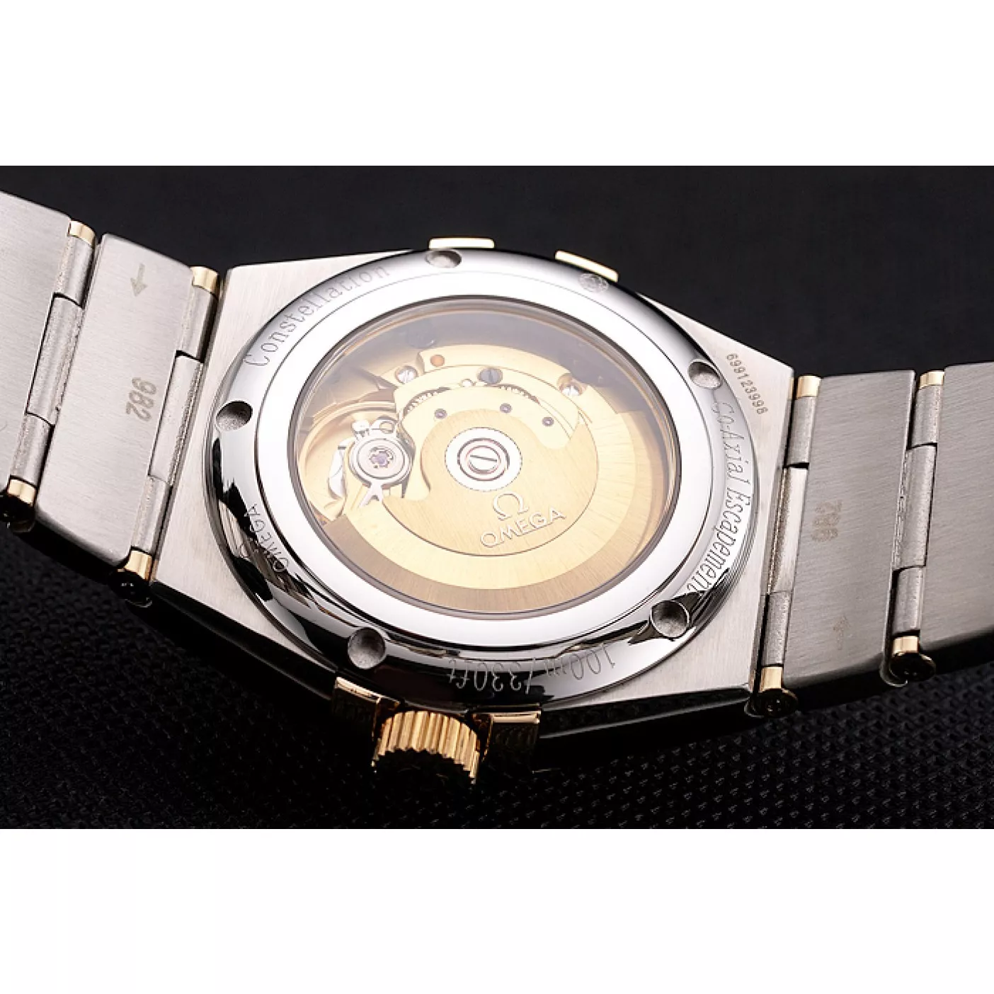 Fake Swiss Omega Constellation White Dial Stainless Steel Case Gold Bezel Two Tone Bracelet 0116