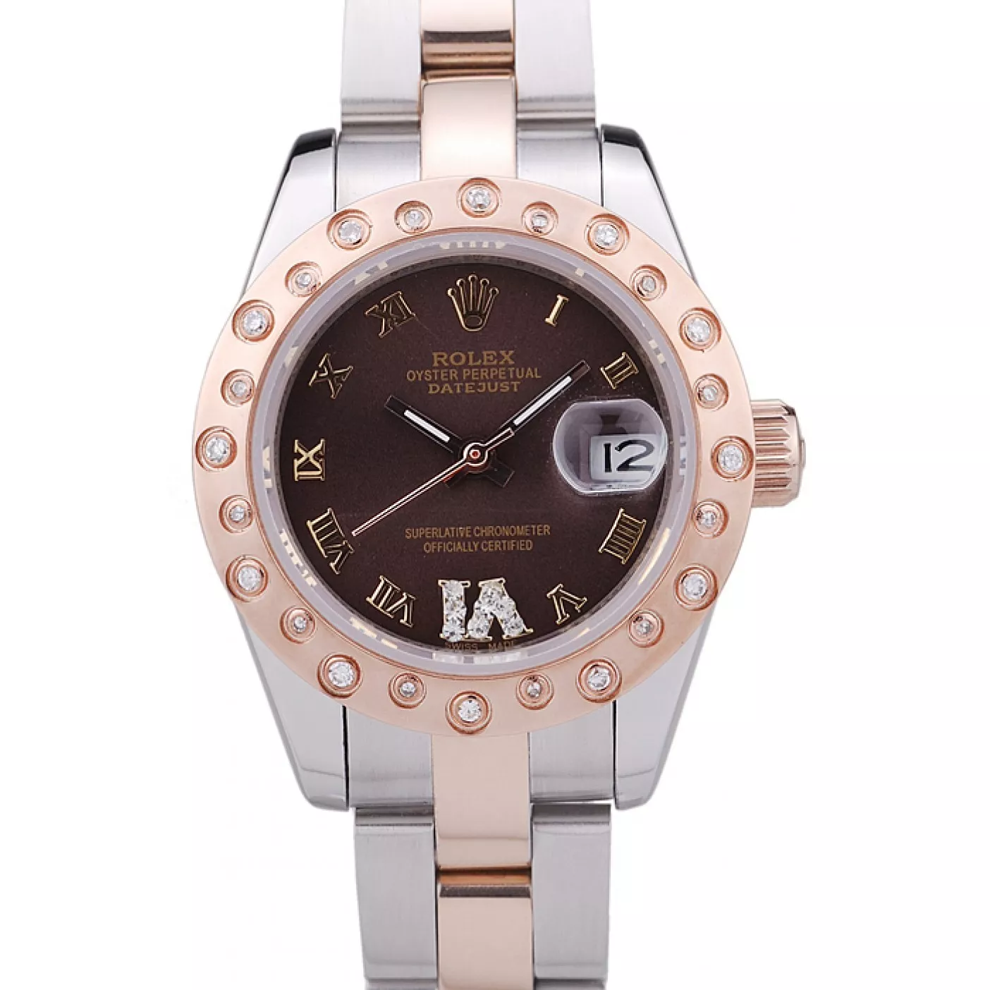 Rolex Datejust Diamonds Rose Gold Polished Bezel Brown Dial 7475 0115