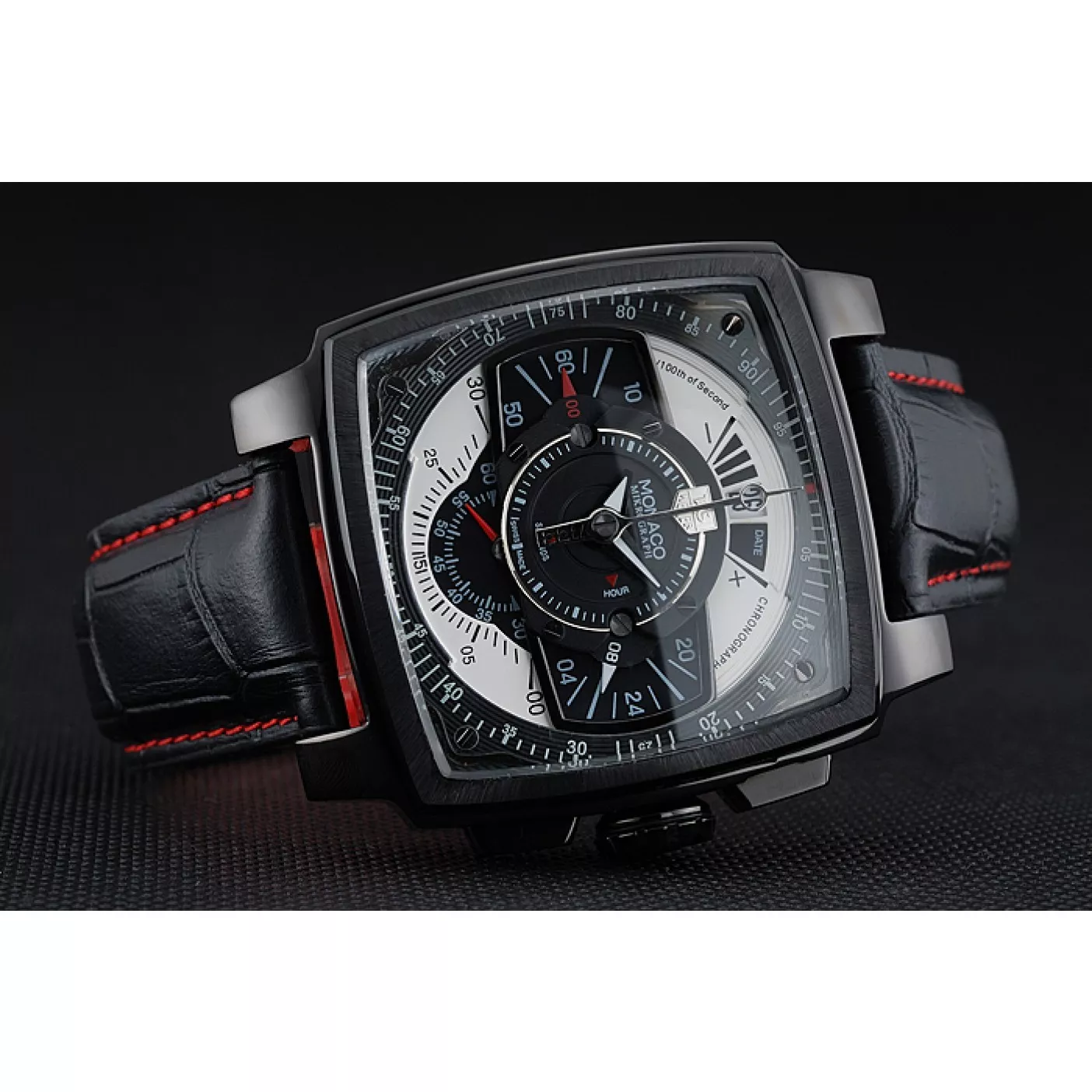 Affordable Tag Heuer Monaco Black-Red Perforated Leather Strap Black Dial 80309 0112