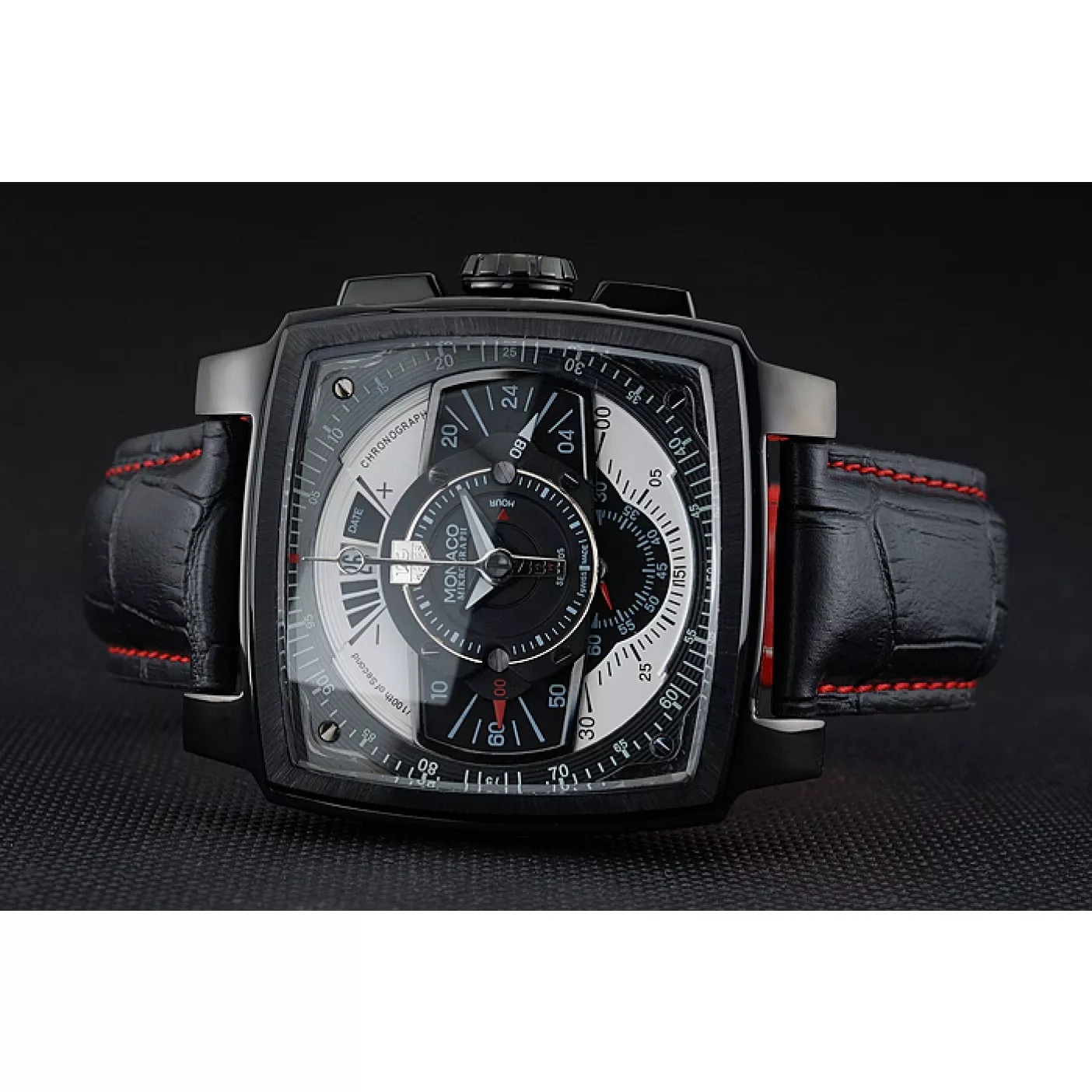 Affordable Tag Heuer Monaco Black-Red Perforated Leather Strap Black Dial 80309 0112