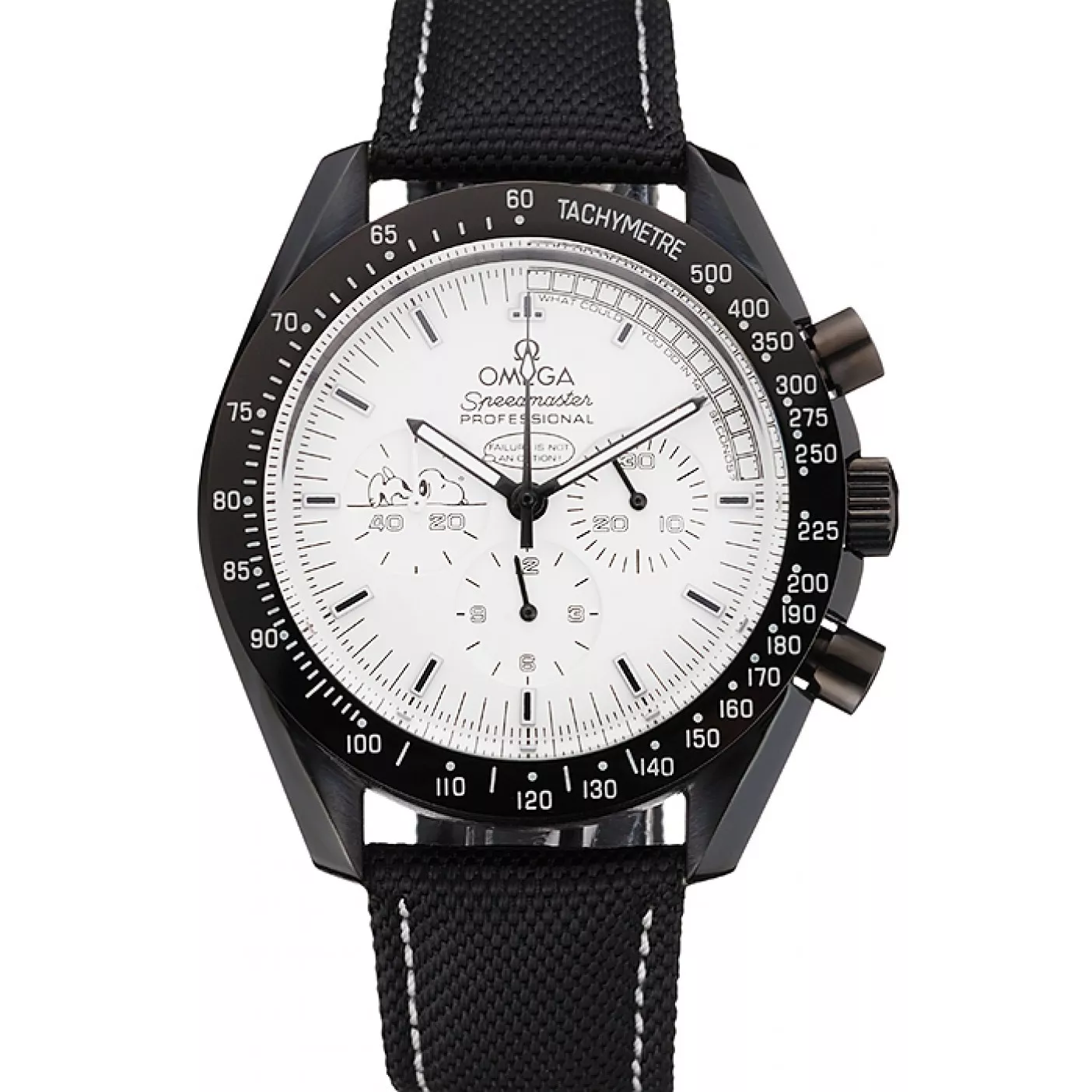 Omega Speedmaster Professional Apollo 13 Silver Snoopy Award White Dial Black Case Black Nylon Strap 0115