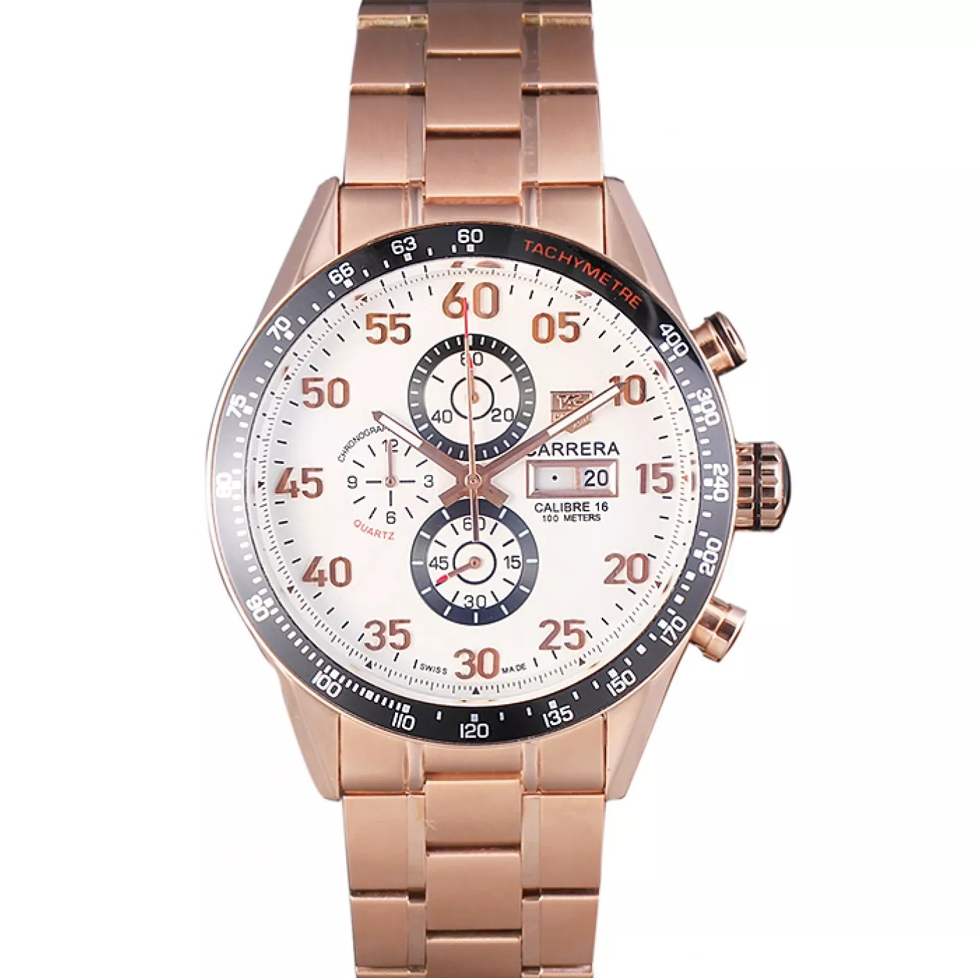 Tag Heuer Carrera Rose Gold Bracelet White Dial 801442 0112